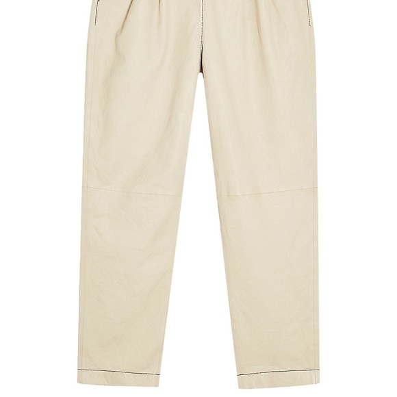 Topshop cream genuine leather high waisted pleated trousers - 8 - Picture 2 of 16